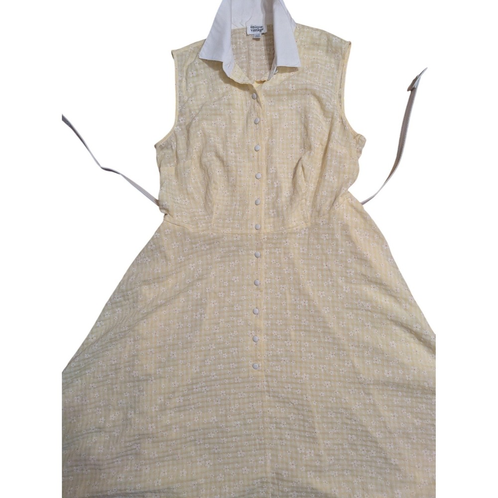 Unique Vintage 1940s 50s Summer Daisy Gingham belted Day Swing Dress, 16 XL